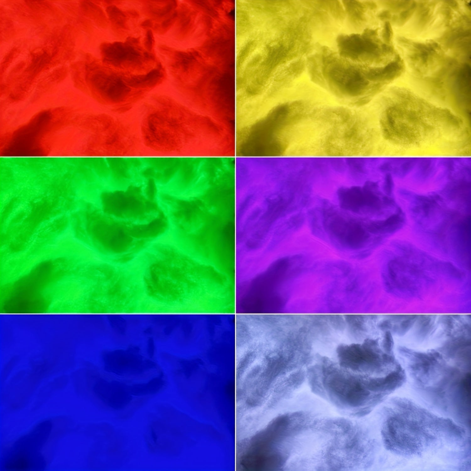 StormFlux LED cloud light shown in 6 vibrant colors - red, yellow, green, purple, blue and white - displaying ethereal storm effects