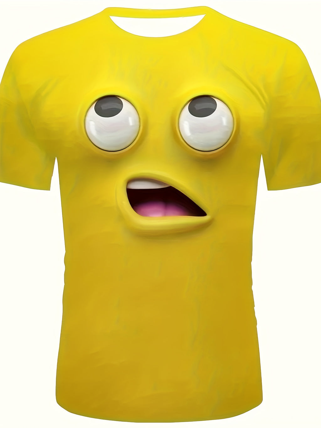 The Bruh Tee featuring 3D emoji face design in bright yellow with exaggerated rolling eyes and open mouth on casual t-shirt