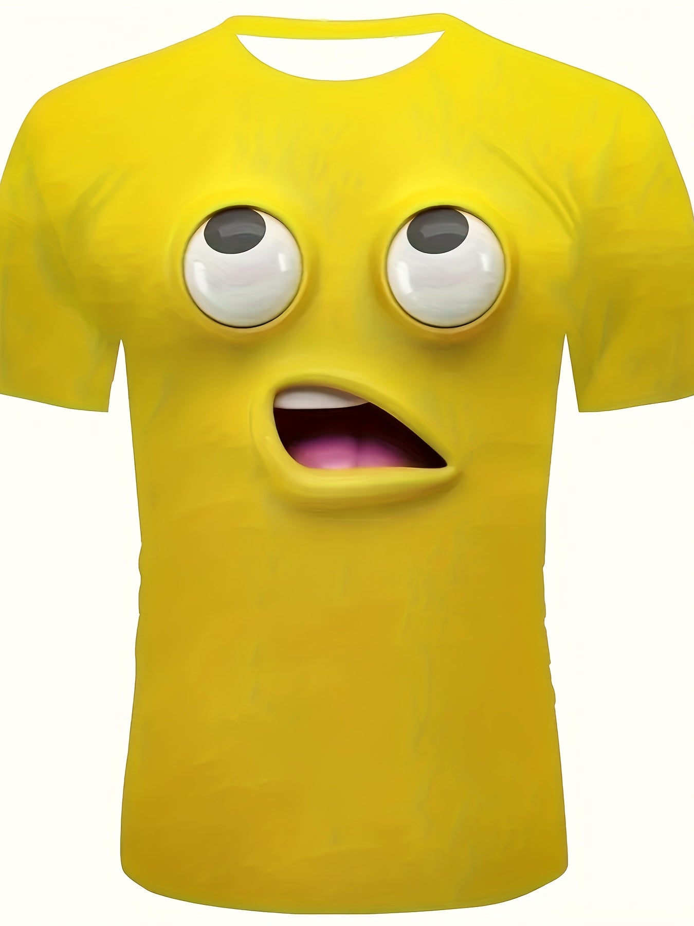 The Bruh Tee featuring 3D emoji face design in bright yellow with exaggerated rolling eyes and open mouth on casual t-shirt