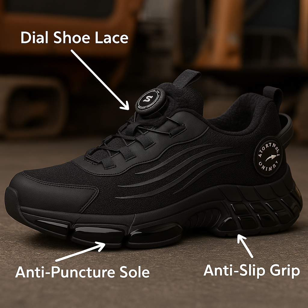 TitanStep Shoes in black featuring dial lace system, anti-puncture sole and anti-slip grip - modern safety footwear design