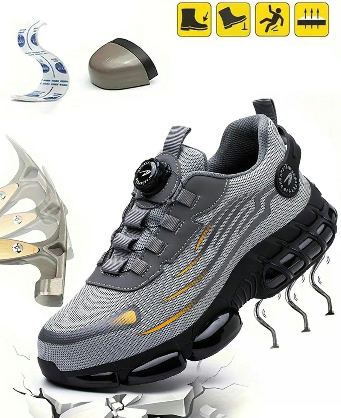 TitanStep safety shoes in gray with dial-fit system, steel toe and anti-puncture sole - protective work footwear design