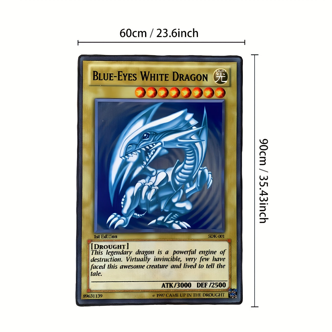 Ultimate Anime Gaming Rug featuring Blue-Eyes White Dragon card design with metallic frame and blue dragon artwork