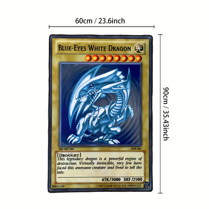 Ultimate Anime Gaming Rug featuring Blue-Eyes White Dragon card design with metallic frame and blue dragon artwork