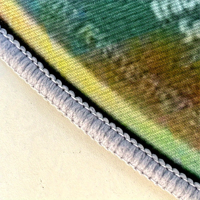 ViceCity Disc Rug featuring vibrant gradient design in green and yellow with white braided edge trim - retro gaming decor