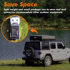 HighPeak Car Roof Tent in closed position on a white SUV by a lake showing compact, space-saving design
