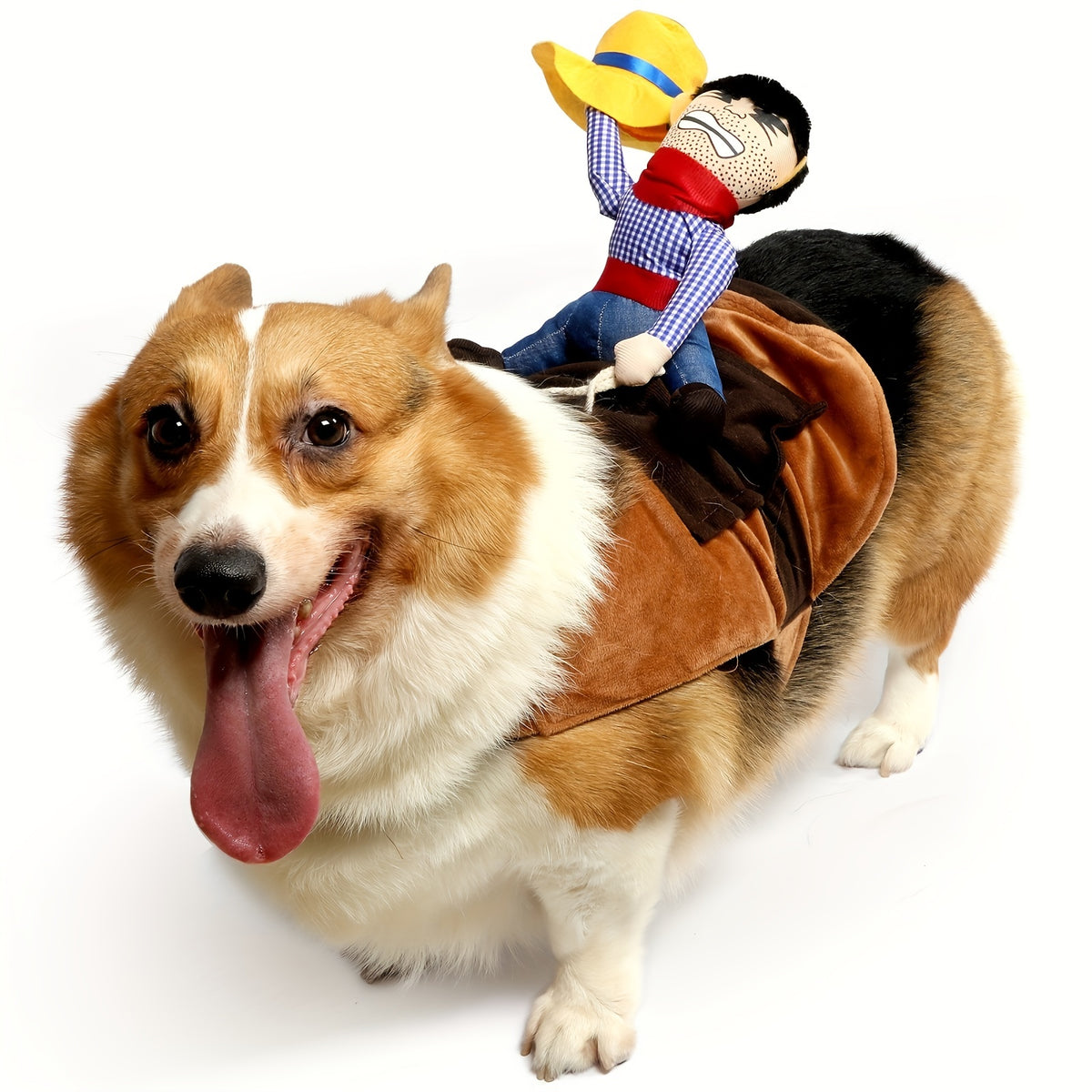 Corgi Rider HighPeak YeehawPup Costume โ Hilarious Cowboy Ride On for Dogs