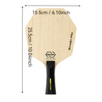 HexaEdge™ Ping Pong Paddle wooden hexagonal blade with black handle showing exact dimensions 25.5cm by 15.5cm