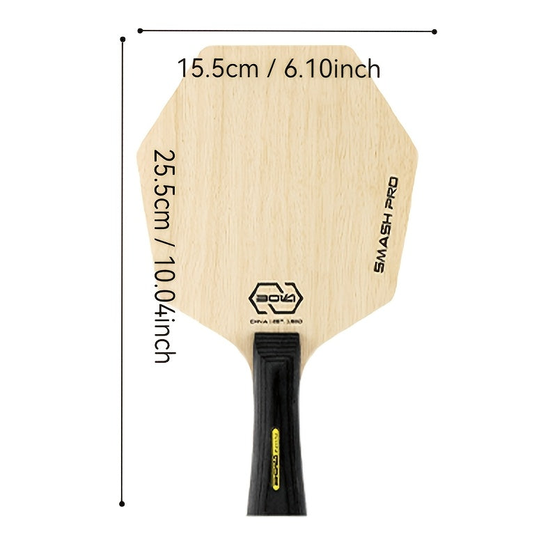 HexaEdge™ Ping Pong Paddle wooden hexagonal blade with black handle showing exact dimensions 25.5cm by 15.5cm