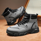 TrailForge™ Boots in gray and black with thick EVA sole, lace-up fit, and durable faux leather for all-season wear by HighPeak
