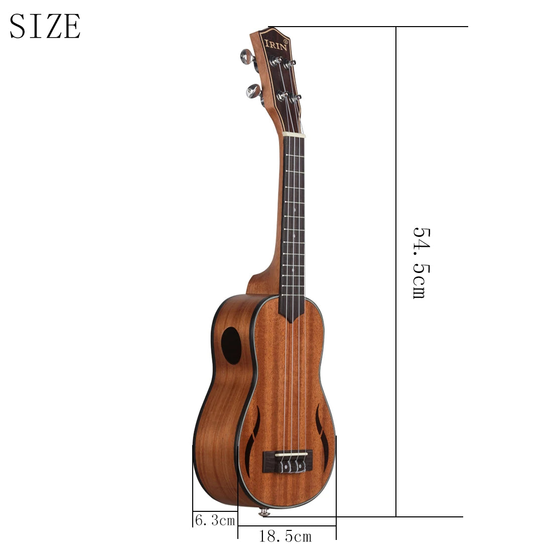 Acoustic Four-String Ukulele 21 Inch option with supplier dimensions of 54.5 × 18.5 × 6.3 cm.