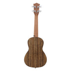 Acoustic Four-String Ukulele full rear view showing striped wood grain, neck and enclosed tuning pegs.
