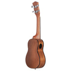 Acoustic Four-String Ukulele warm brown version viewed from behind with the side sound port visible.