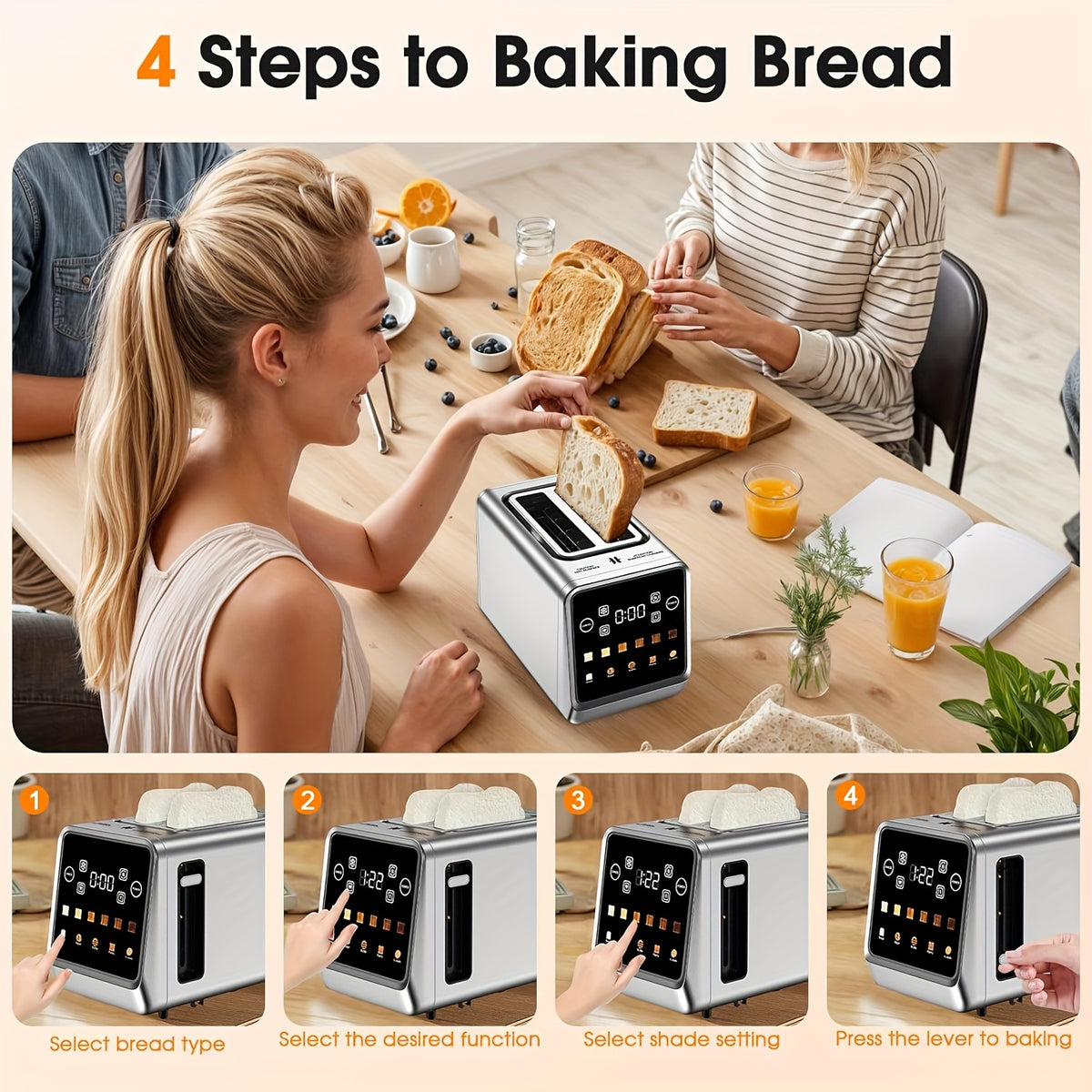 Maxpoint Toaster HighPeak Smart Touch Screen Toaster – 2 Slice, 6 Shade, 5 Bread Modes
