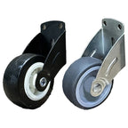 Adjustable Door Support Wheel Black and Gray models shown side by side with steel brackets and rubber wheels
