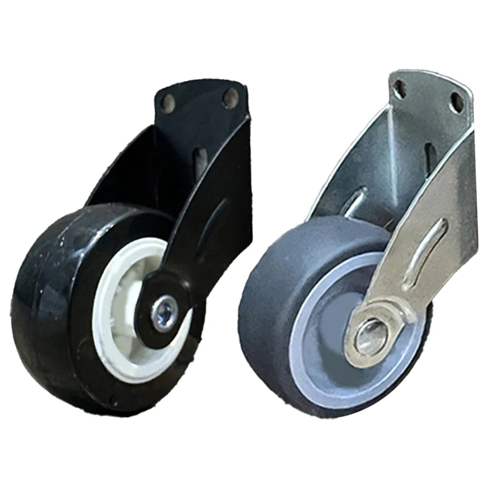 Adjustable Door Support Wheel Black and Gray models shown side by side with steel brackets and rubber wheels