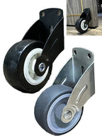 Adjustable Door Support Wheel Black and Gray options shown with close-up installed examples