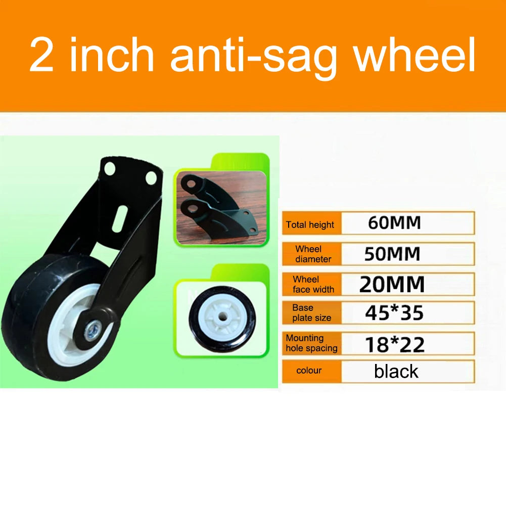 Adjustable Door Support Wheel Black dimensions showing wheel width, base size, and mounting opening