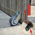 Adjustable Door Support Wheel in Gray mounted to a cabinet with an inset Black model and height arrow