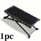 Adjustable Pedicure Foot Rest in black with folding metal frame, textured platform, and rubber-capped feet