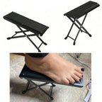 Adjustable Pedicure Foot Rest shown at multiple heights and supporting a foot during a pedicure