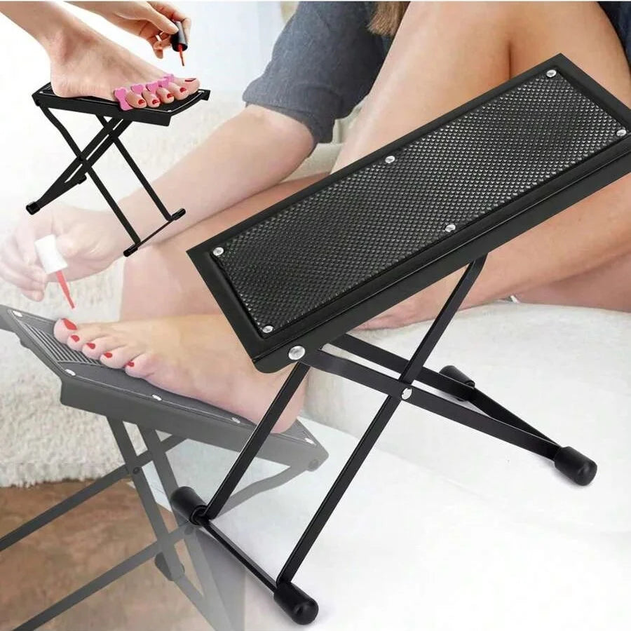 Adjustable Pedicure Foot Rest shown supporting a foot during an at-home toenail painting session