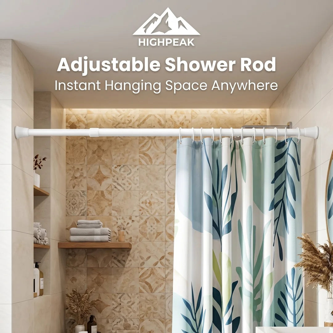 HighPeak Adjustable Shower Rod | No Drill Tension Curtain Pole