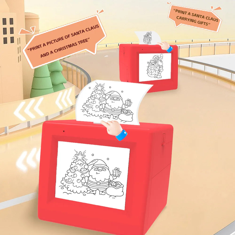 AI Voice Sticker Box showing holiday voice-prompt examples for Santa Claus and Christmas trees