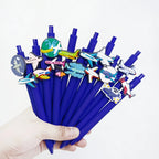Airplane Ballpoint Pen Set close-up showing colorful aircraft patches on blue barrels