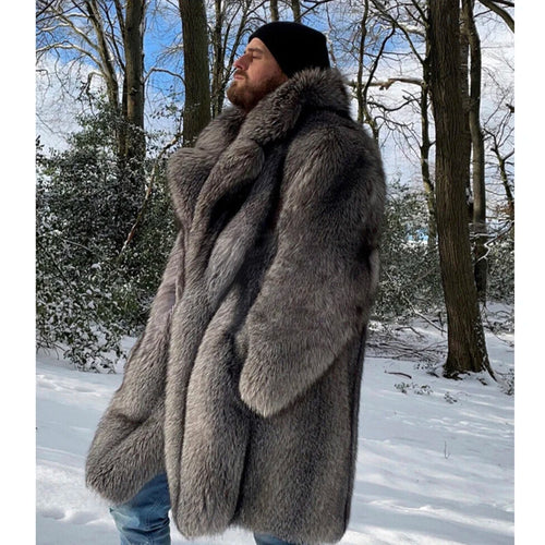 Alpine King Fur Coat dark grey men's faux-fur winter coat – image 1