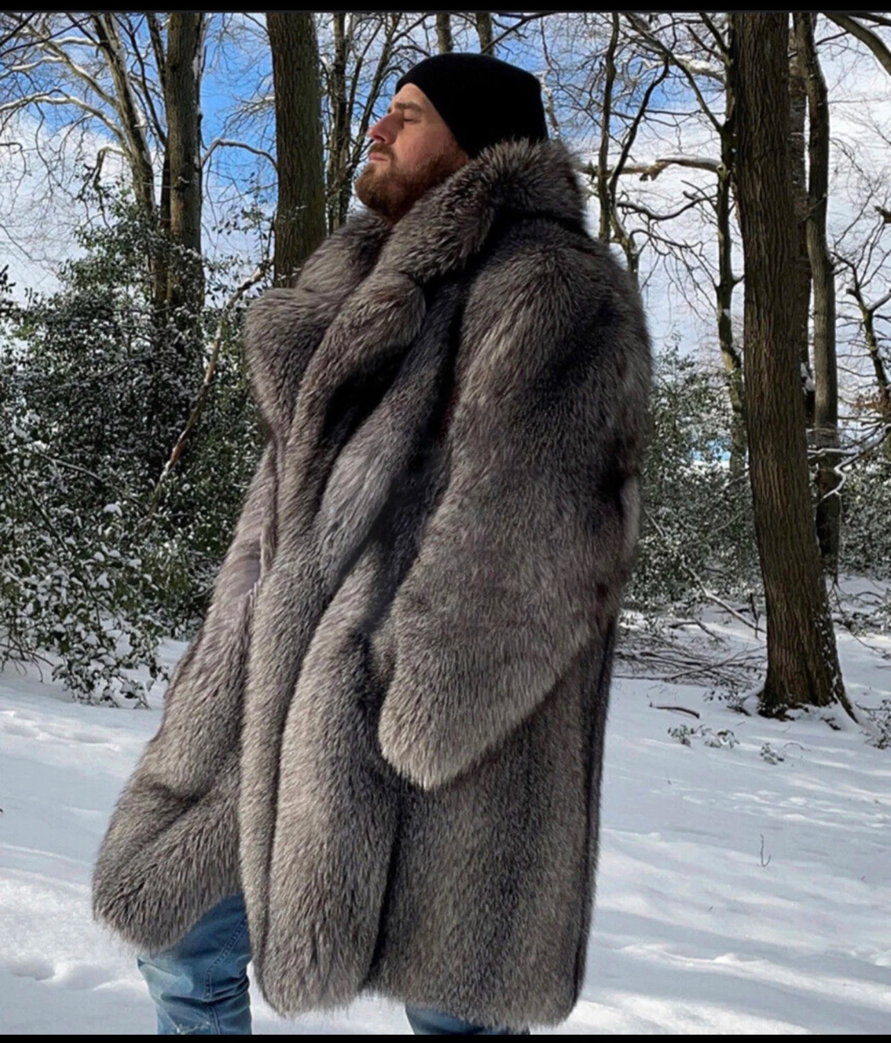 Alpine King Fur Coat dark grey men's faux-fur winter coat – image 8