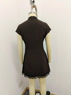 Amorette Lace Mini Dress back mannequin view showing the zipper closure and lace-trimmed hem