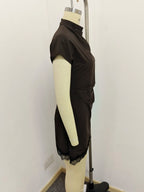 Amorette Lace Mini Dress side mannequin view showing the high collar, waist shaping, and lace hem