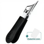Angled Toenail Clippers in Black with textured handles, curved steel jaws, and a protective cover inset.