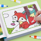 Animal Coloring Book Set red fox holding a flower on a woodland page being colored.