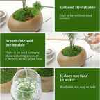 Artificial Decorative Moss supplier feature collage showing shaping, planter watering, and moss in a glass.