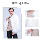Aurora LED Faux-Fur Coat detail collage showing the fluffy faux-fur body, trim, and sleeve texture
