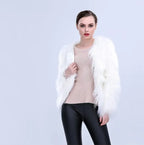 Aurora LED Faux-Fur Coat shown from the front in its fluffy white faux-fur finish with lights off