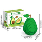 Avocado Building Block Set dimensions with packaging marked 14+ and the completed avocado model