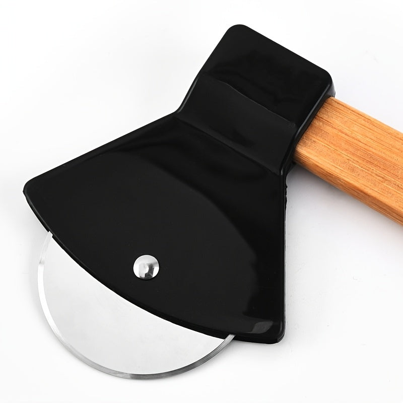 Axe Pizza Slice Cutter close-up of the black housing, circular blade, and mounting rivet.