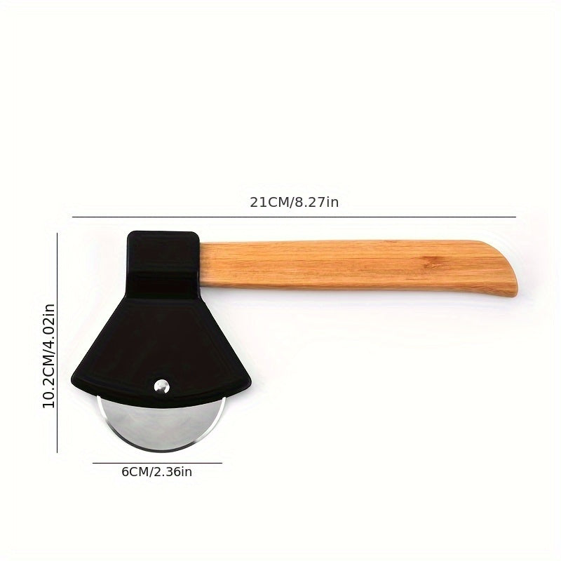 Axe Pizza Slice Cutter black cutter size guide showing 21 cm length and a 6 cm wheel.