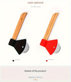 Axe Pizza Slice Cutter color guide comparing black and red cutters with bamboo handles.