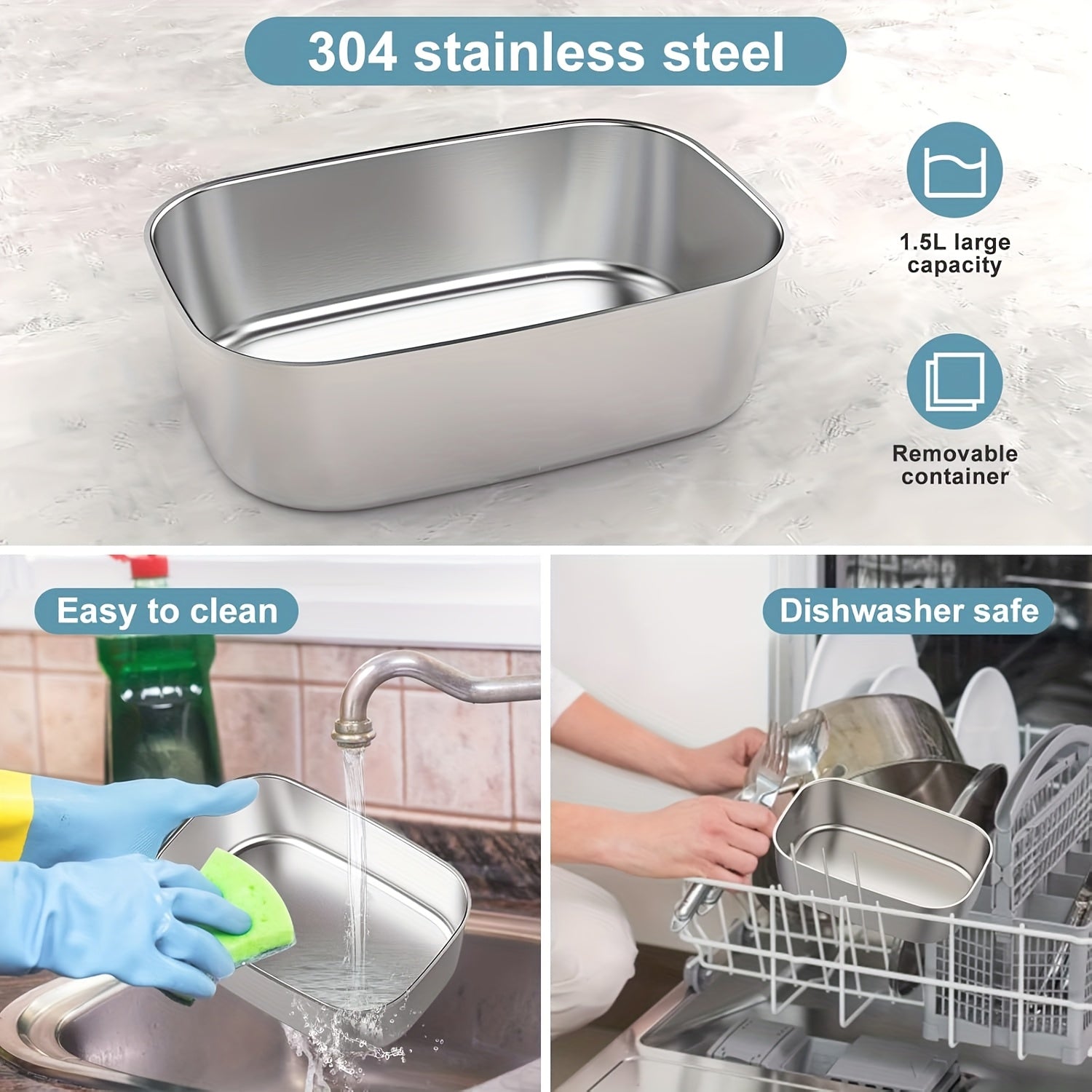 HeatMate™ electric lunch box stainless steel tray with 1.5L capacity, easy to clean, dishwasher safe in kitchen setting