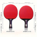 SmashPro™ Ping Pong Racket Set with red rubber, black handles, showing dimensions and weights for HighPeak table tennis play.