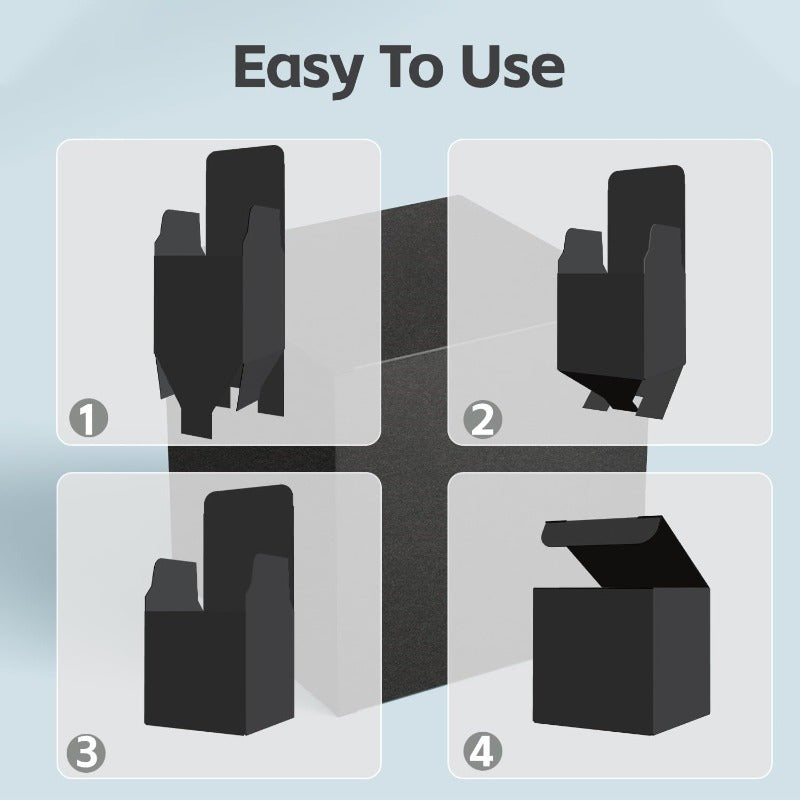 Prank Gift Box Set (13 Boxes) showing easy-to-use unfolding steps for sleek black nesting boxes by HighPeak