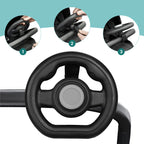 Baby Stroller Steering Wheel three-step strap installation guide on a stroller bumper bar