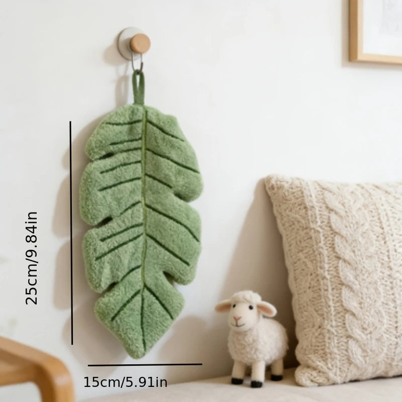 Banana Leaf Hand Towel dimensions shown as 9.84 by 5.91 inches