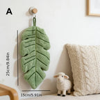Banana Leaf Hand Towels size guide showing one green towel at 9.84 x 5.91 inches