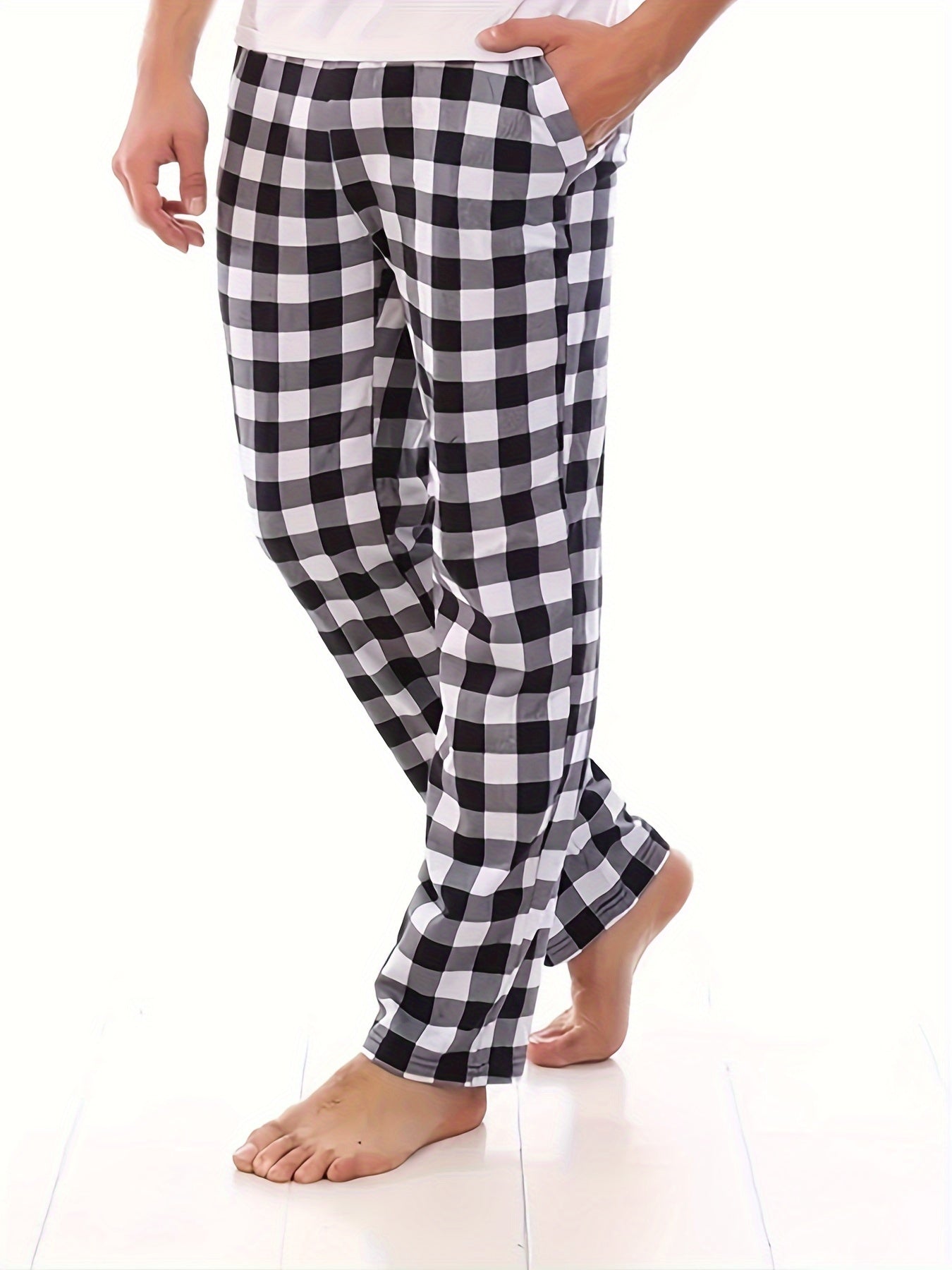 HighPeak Modern Pajama Pants (3-Pack) in black and white plaid with drawstring waist and side pockets for all-day comfort