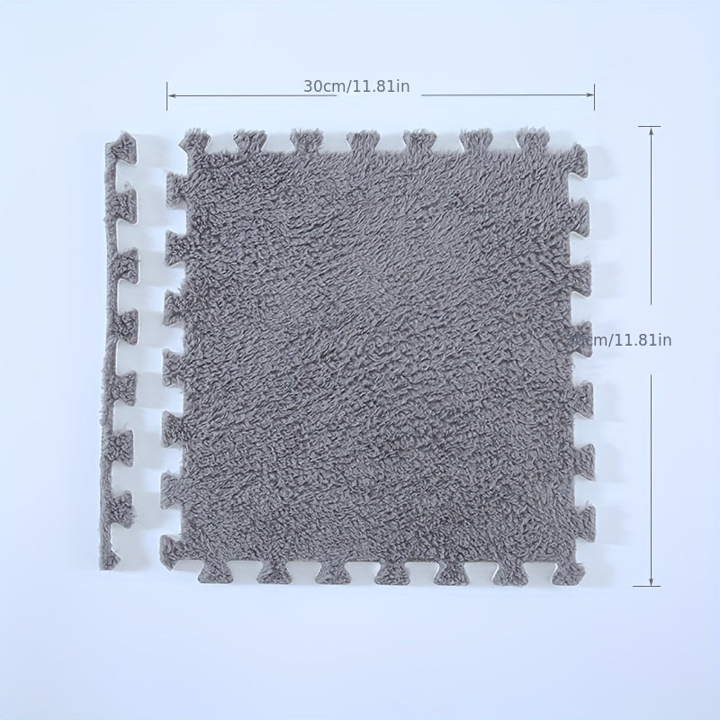 CozyTiles™ 24pc Mat Set gray plush interlocking tile showing size and snap-together edges for custom soft flooring by HighPeak