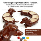 Bendy Dachshund Snack Tray shown as five detachable sections in multiple curved layouts.